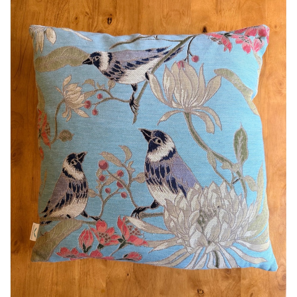 Westex Blue Bird Tapestry Throw Pillow 16x16 Floral Botanical Woven Accent